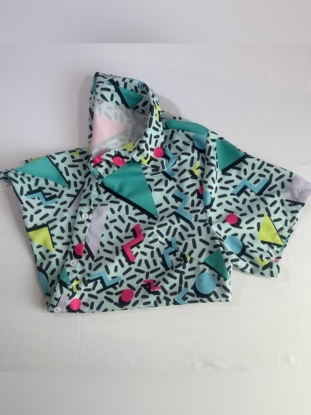 Bold Geo Retro Print Mens Short-Sleeve Button Shirt - Picture 4 of 5
